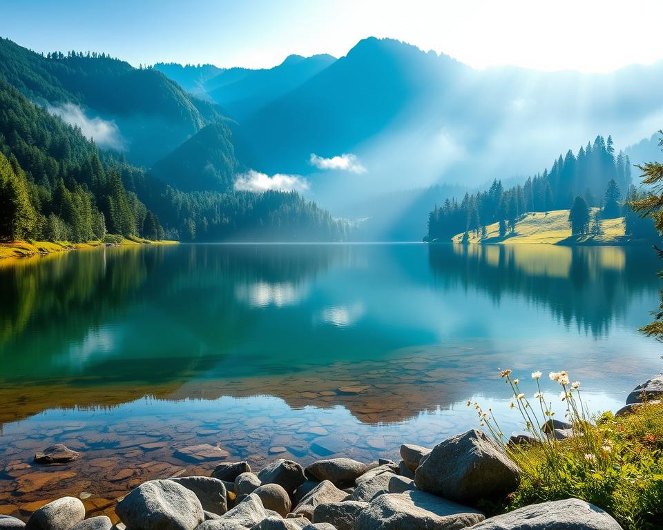Romantischer Mummelsee in der idyllischen Nordschwarzwald-Landschaft